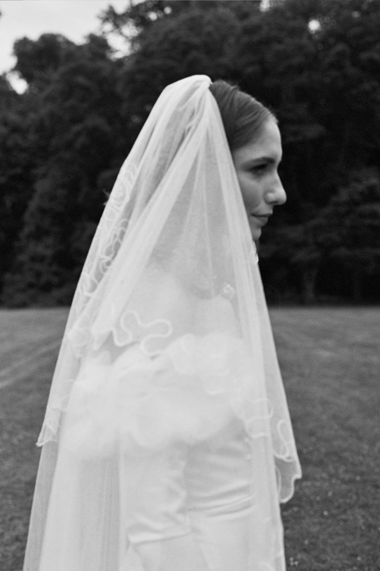 Wedding Photography in New York, black and white image of bride with veil